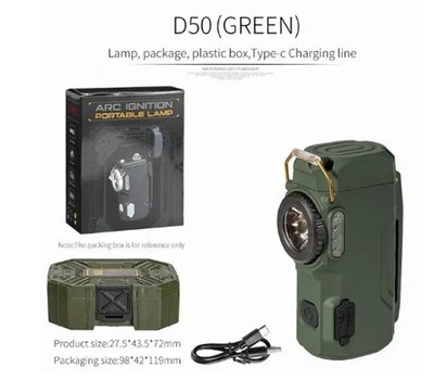 Акумуляторний LED ліхтарик D50 з запальничкою Green D50 фото