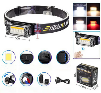 Налобний ліхтар YY-19C-5SMD+COB із сенсором руху 028-00009-U фото